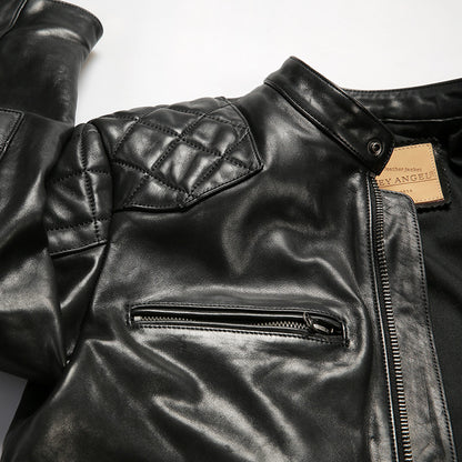 Beckham genuine leather jacket, men's stand-up collar top-grain cowhide coat