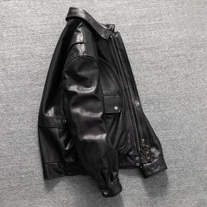 Vintage washed genuine leather jacket flight suit first layer cowhide leather jacket men's autumn and winter large size coat