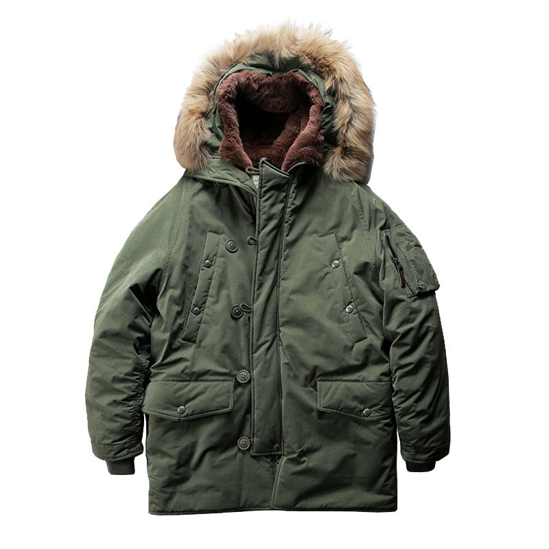 Hooded Mid-Length N3B Cotton-padded Jacket/Overcoat with Wool Liner for Outdoor Casual Wear