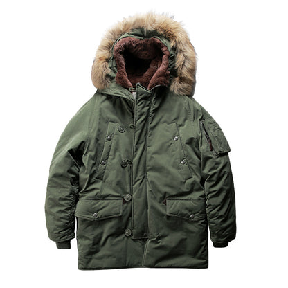 Hooded Mid-Length N3B Cotton-padded Jacket/Overcoat with Wool Liner for Outdoor Casual Wear