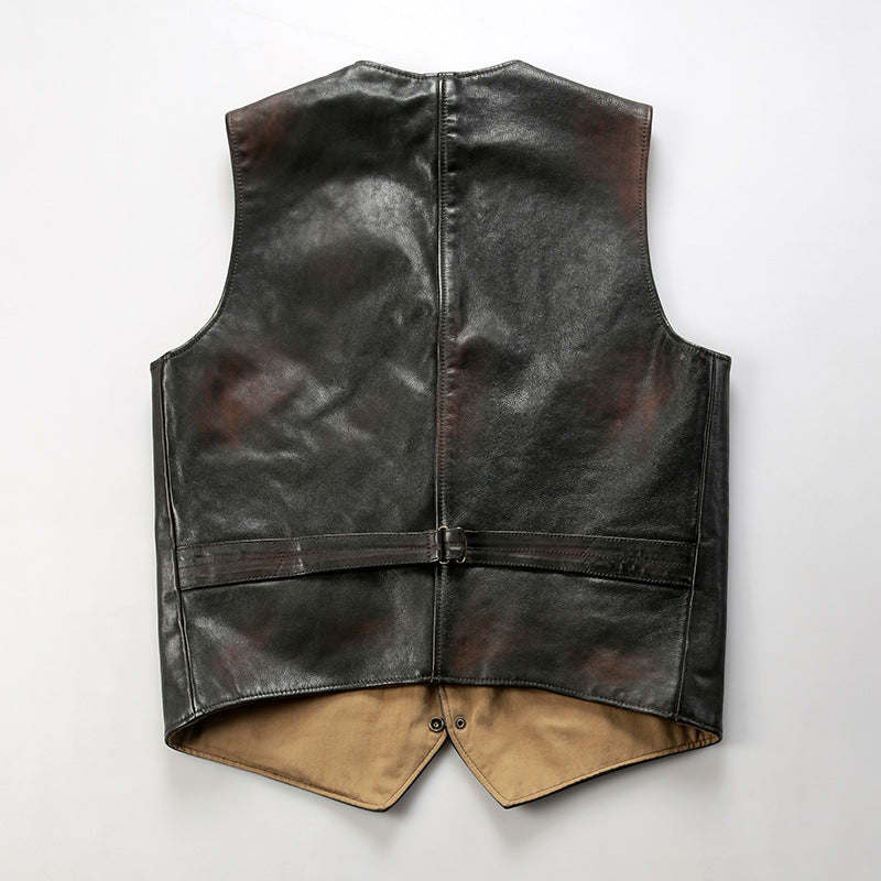 Replica Americana RL Genuine Leather Vest for Men, Casual Motorcycle Style, Cowhide Vest