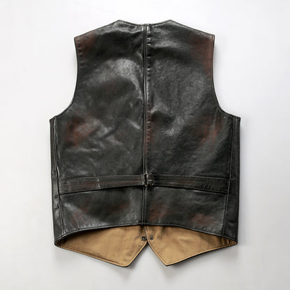 Replica Americana RL Genuine Leather Vest for Men, Casual Motorcycle Style, Cowhide Vest
