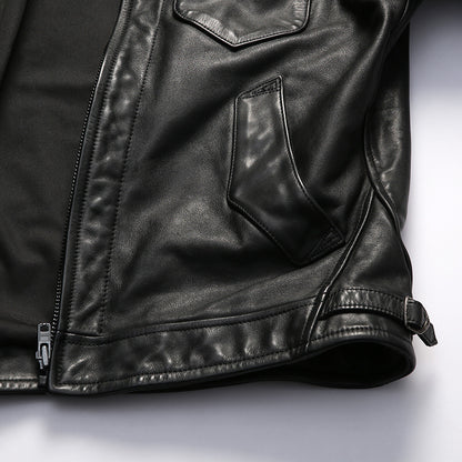 Genuine leather jacket for men, lapel motorcycle style, calfskin leather coat