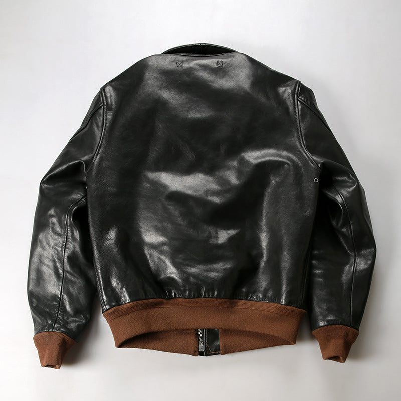 A2 vegetable tanned cowhide bomber jacket men's and women's genuine leather jacket