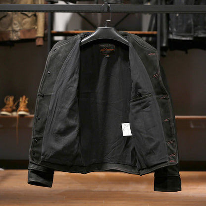 men's thickened frosted cowhide leather jacket