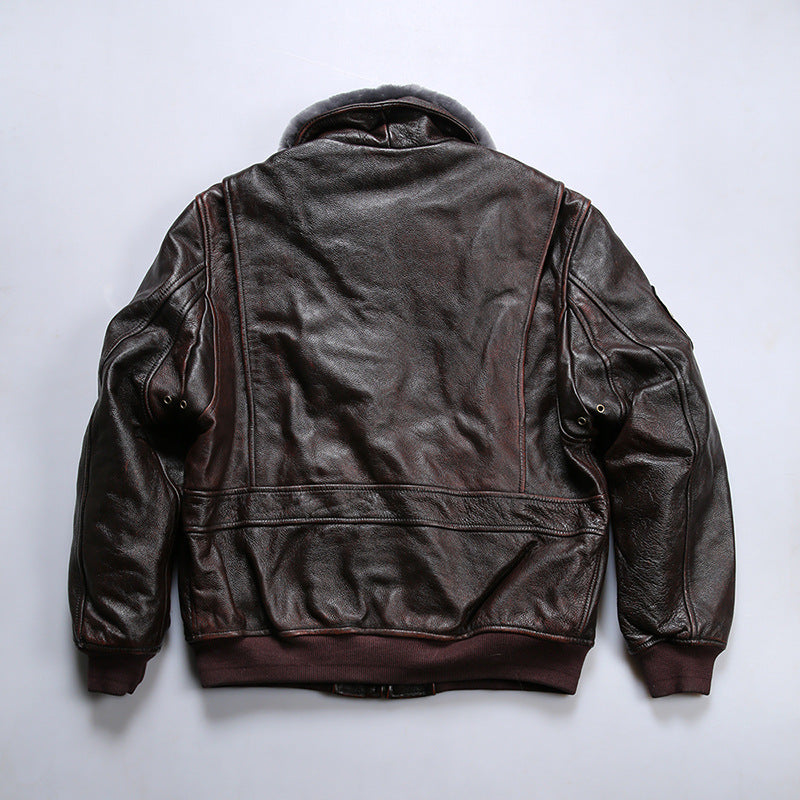American G1 genuine leather bomber jacket men's detachable wool collar cowhide flight suit leather jacket