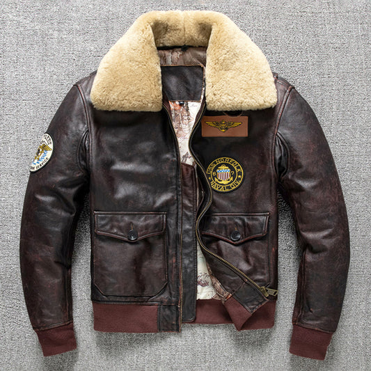 Men's first layer cowhide genuine leather jacket pilot air force flight suit jacket