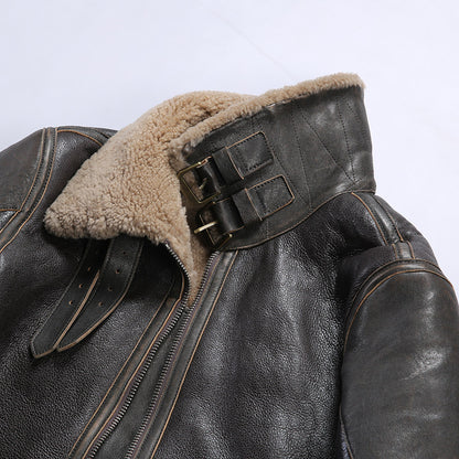 Replica RLB3 sheepskin flight suit, men's distressed horsehide leather jacket