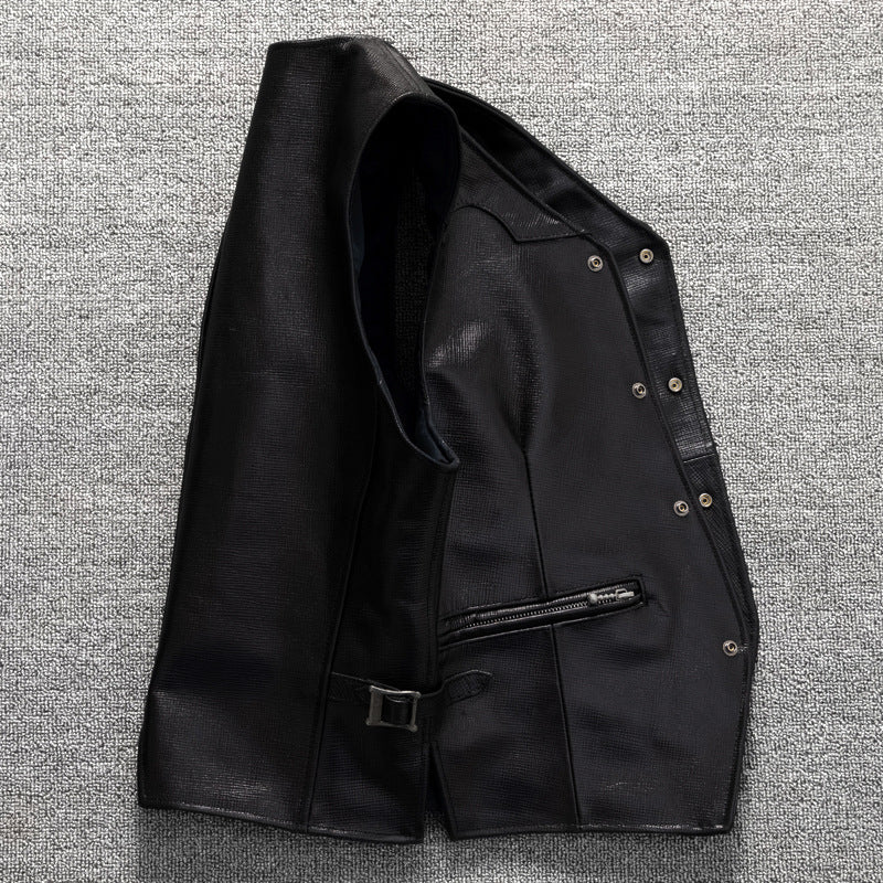 Men's vintage top layer sheepskin leather casual vest