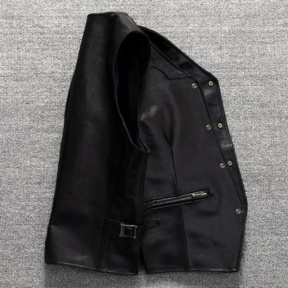 Men's vintage top layer sheepskin leather casual vest