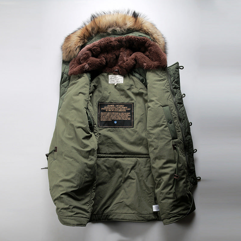 Hooded Mid-Length N3B Cotton-padded Jacket/Overcoat with Wool Liner for Outdoor Casual Wear