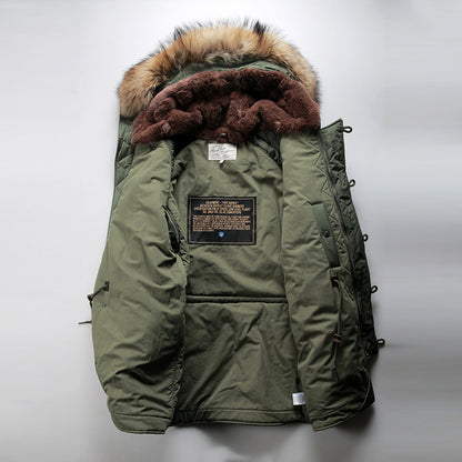 Hooded Mid-Length N3B Cotton-padded Jacket/Overcoat with Wool Liner for Outdoor Casual Wear