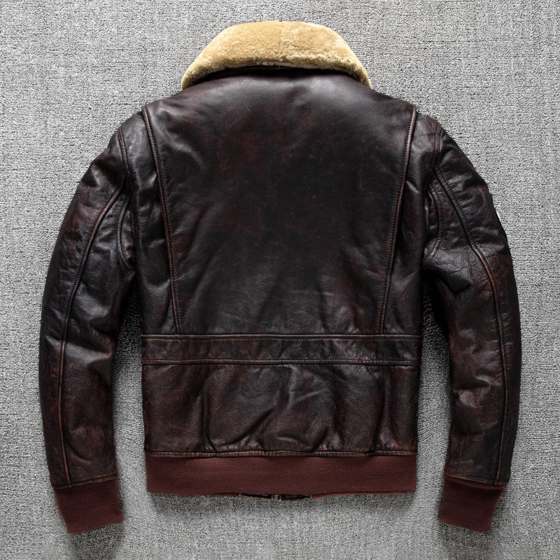 Men's first layer cowhide genuine leather jacket pilot air force flight suit jacket