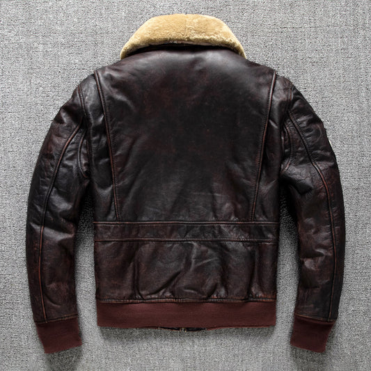 Men's first layer cowhide genuine leather jacket pilot air force flight suit jacket