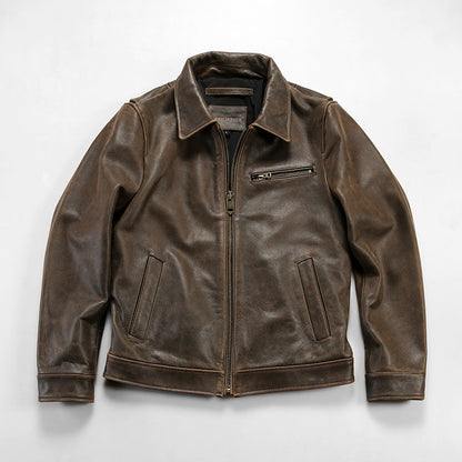 Retro American style genuine leather jacket for men, casual replica RL cowhide leather coat