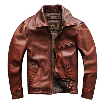 Soft top layer cowhide leather men's leather jacket casual coat