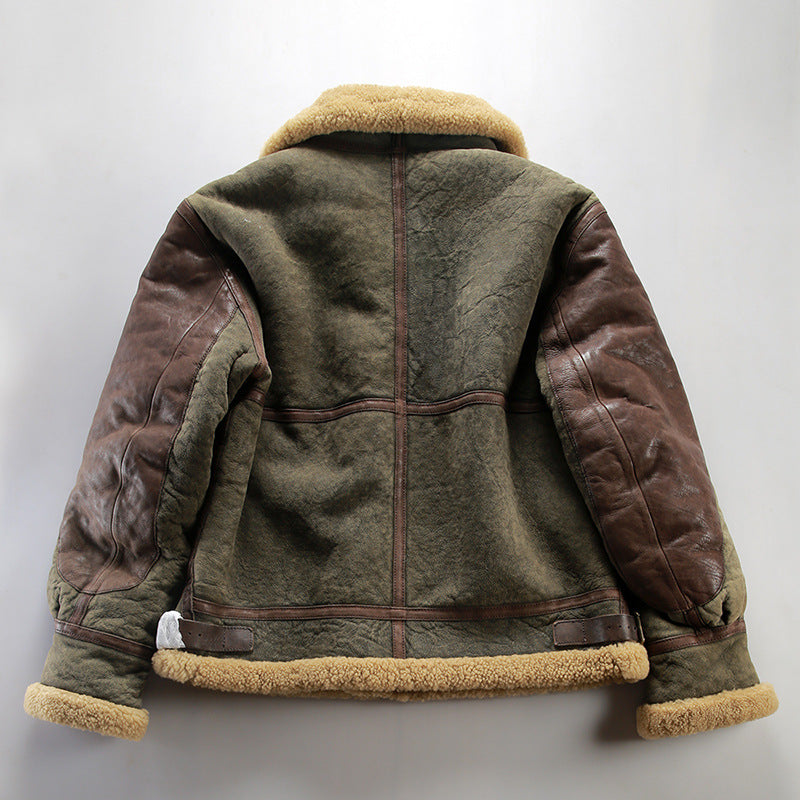 Genuine sheepskin flight jacket, men's coat, Patton General B3 distressed leather shearling.