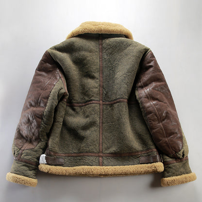 Genuine sheepskin flight jacket, men's coat, Patton General B3 distressed leather shearling.