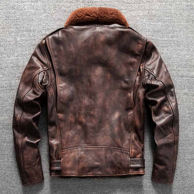 Men's top layer cowhide fur collar motorcycle jacket genuine leather jacket autumn and winter