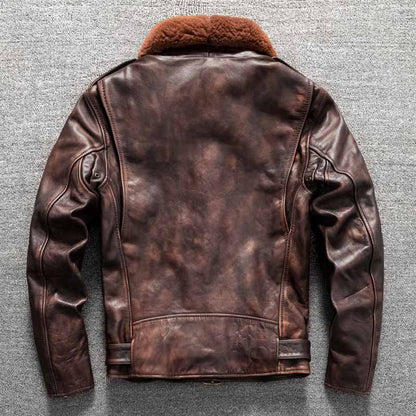 Men's top layer cowhide fur collar motorcycle jacket genuine leather jacket autumn and winter