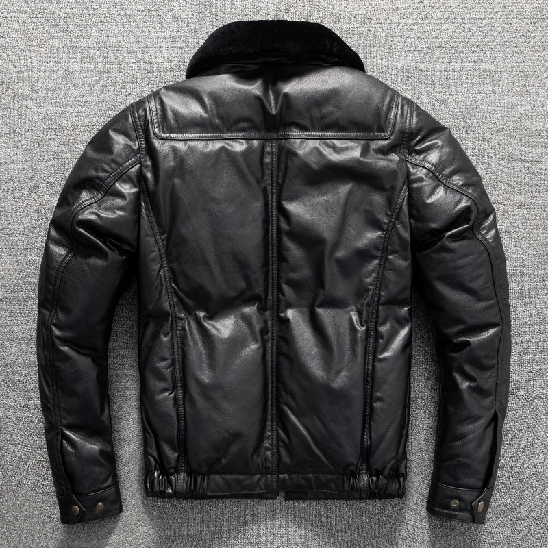 Large size men's top layer cowhide genuine leather down jacket, windproof and warm, simple winter jacket