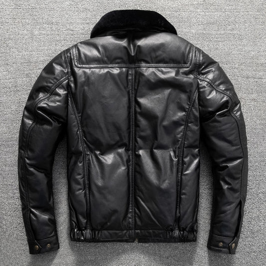 Large size men's top layer cowhide genuine leather down jacket, windproof and warm, simple winter jacket