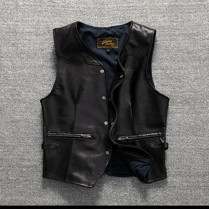 Men's vintage top layer sheepskin leather casual vest