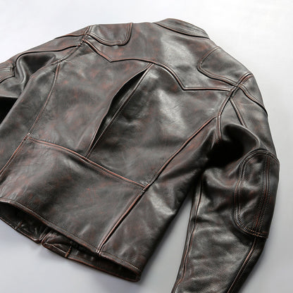 RL genuine leather jacket men's stand collar heavy washed first layer cowhide retro distressed motorcycle jacket