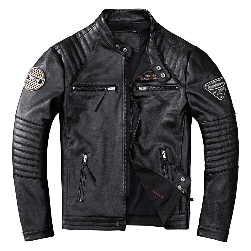 Men's motorcycle top layer cowhide leather jacket short leather jacket