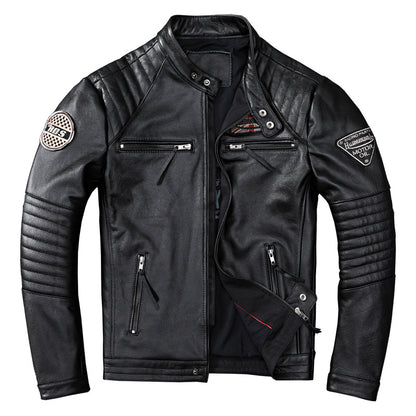 Men's motorcycle top layer cowhide leather jacket short leather jacket