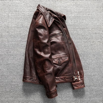 Men's cowhide genuine leather jacket flight suit short jacket