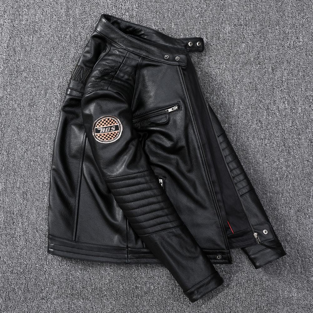 Men's motorcycle top layer cowhide leather jacket short leather jacket