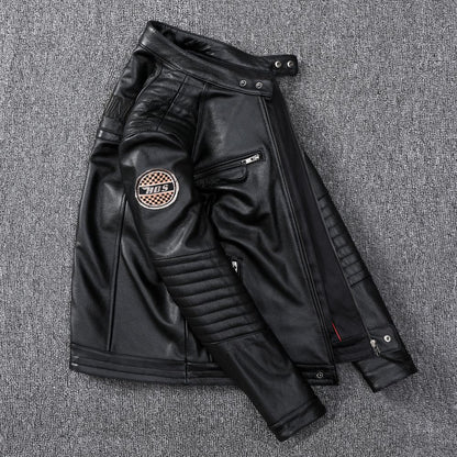 Men's motorcycle top layer cowhide leather jacket short leather jacket