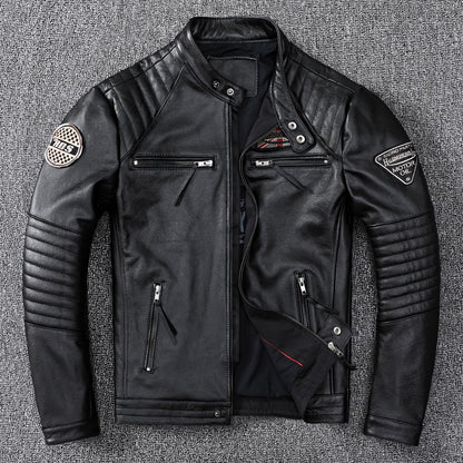 Men's motorcycle top layer cowhide leather jacket short leather jacket