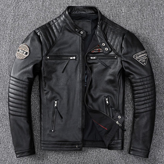 Men's motorcycle top layer cowhide leather jacket short leather jacket