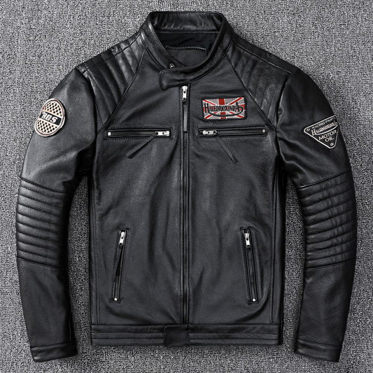 Men's motorcycle top layer cowhide leather jacket short leather jacket