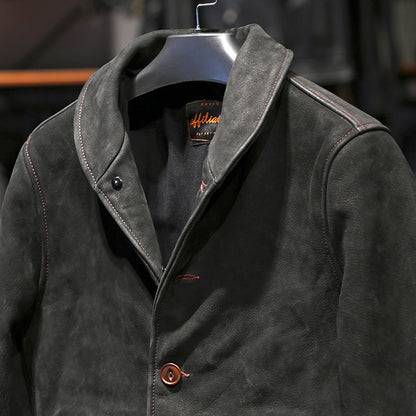 men's thickened frosted cowhide leather jacket