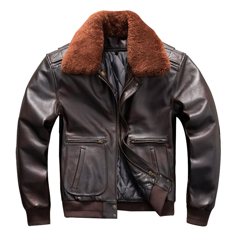 Men's winter flight suit jacket with fur collar, cotton lining and detachable lining.