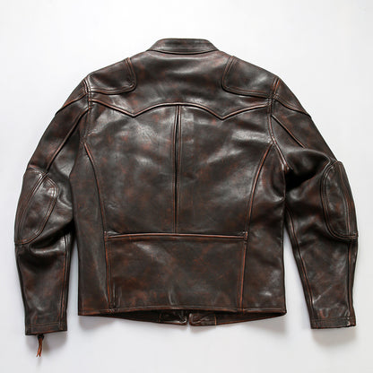 RL genuine leather jacket men's stand collar heavy washed first layer cowhide retro distressed motorcycle jacket