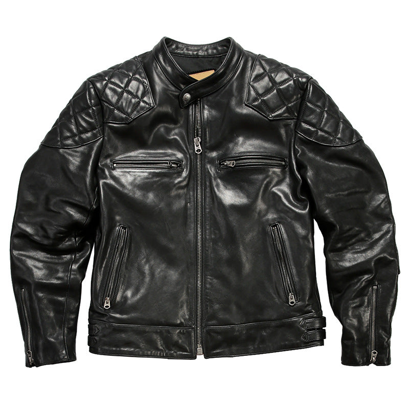Beckham genuine leather jacket, men's stand-up collar top-grain cowhide coat