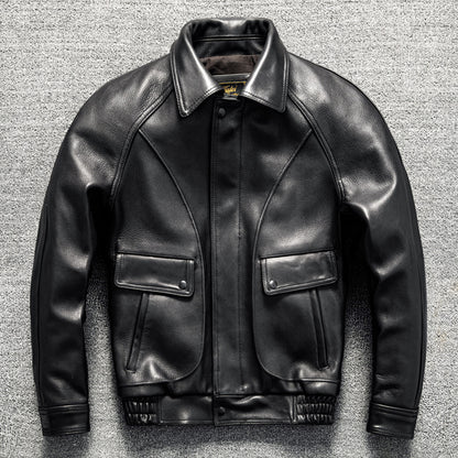 Men's Large Size Sheepskin Genuine Leather Jacket Lapel Casual Jacket Autumn and Winter Coat Thick Leather