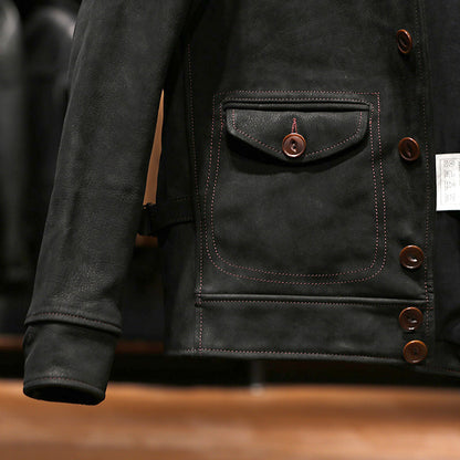 men's thickened frosted cowhide leather jacket