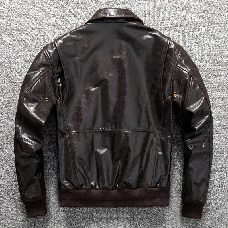 Men's winter leather jacket with cotton and quilted flight suit, genuine cowhide leather jacket