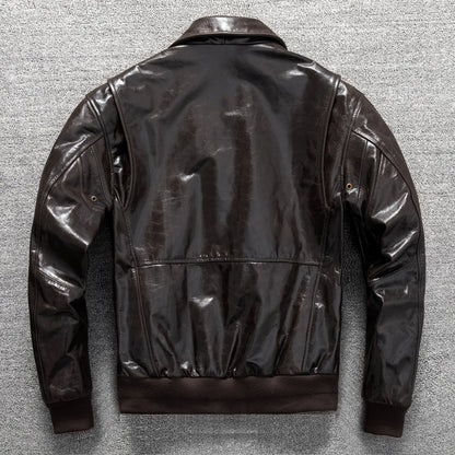 Men's winter leather jacket with cotton and quilted flight suit, genuine cowhide leather jacket