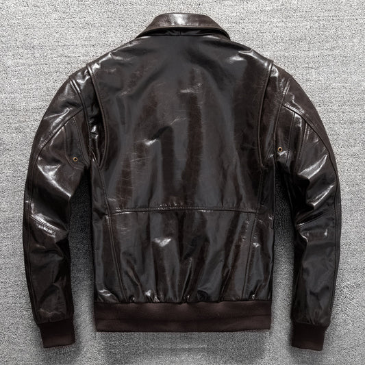 Men's winter leather jacket with cotton and quilted flight suit, genuine cowhide leather jacket