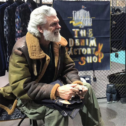 B3 Men's Shearling Pilot Jacket, Canvas Horsehide Genuine Leather Jacket