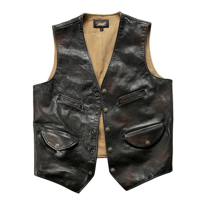 Replica Americana RL Genuine Leather Vest for Men, Casual Motorcycle Style, Cowhide Vest