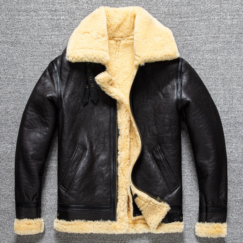 Men's winter sheepskin B3 genuine leather jacket