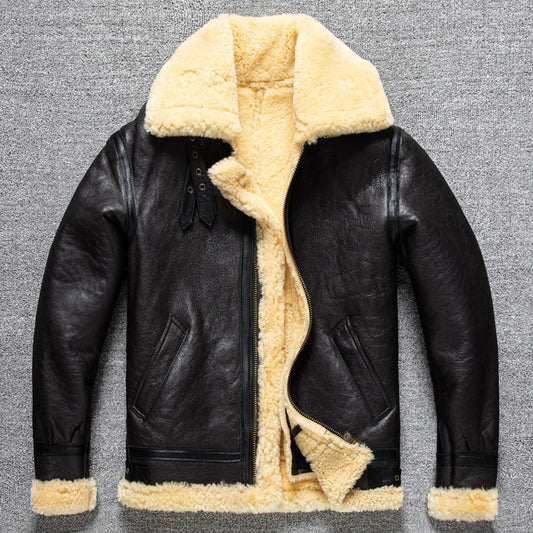 Men's winter sheepskin B3 genuine leather jacket