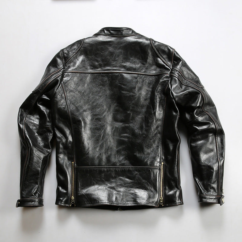 Japanese style motorcycle jacket J100 men's slim fit short genuine leather jacket